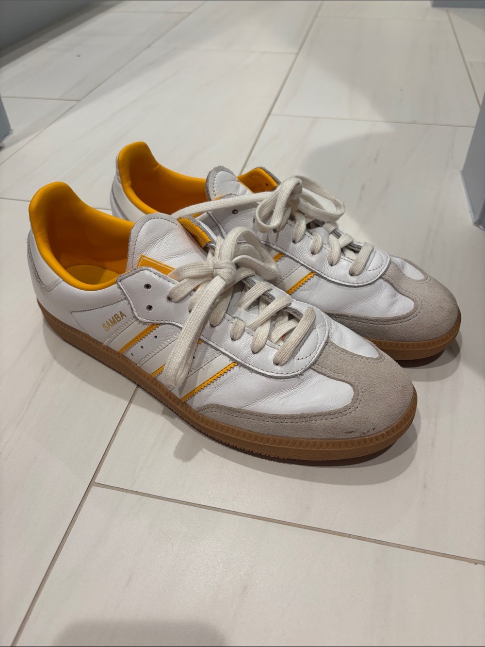 Rare adidas Samba Sneakers in White and Yellow with Gum Sole